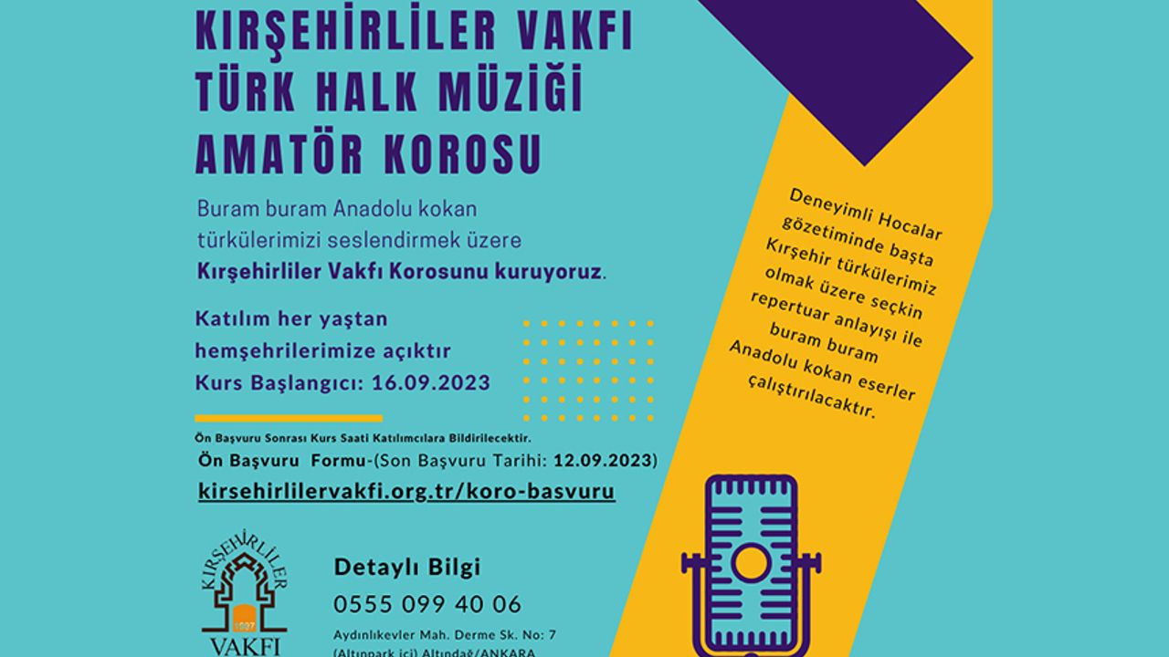 Kırşehirliler Vakfı Amatör Türk Halk Müziği Korosunu Kuruyor
