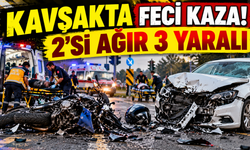Kavşakta Feci Kaza! Motosiklet ile Otomobil Çarpıştı: 2’si Ağır 3 Yaralı
