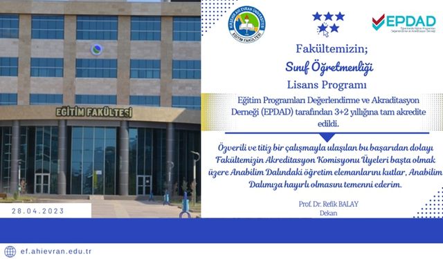 KAEÜ Eğitim Fakültesi Sınıf Öğretmenliği Lisans Programı Akredite Edildi