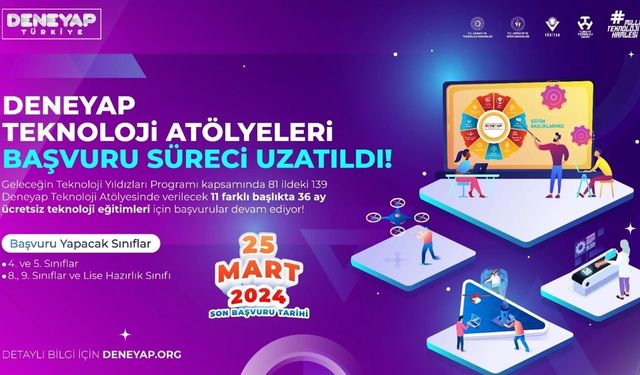 Deneyap Teknoloji Atölyeleri için başvuru süreci uzatıldı!