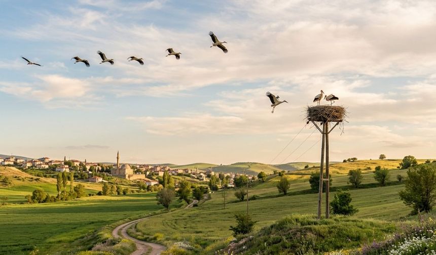 Baharın Müjdecisi Geldi! Leylekler Kırşehir Semalarında Görüldü