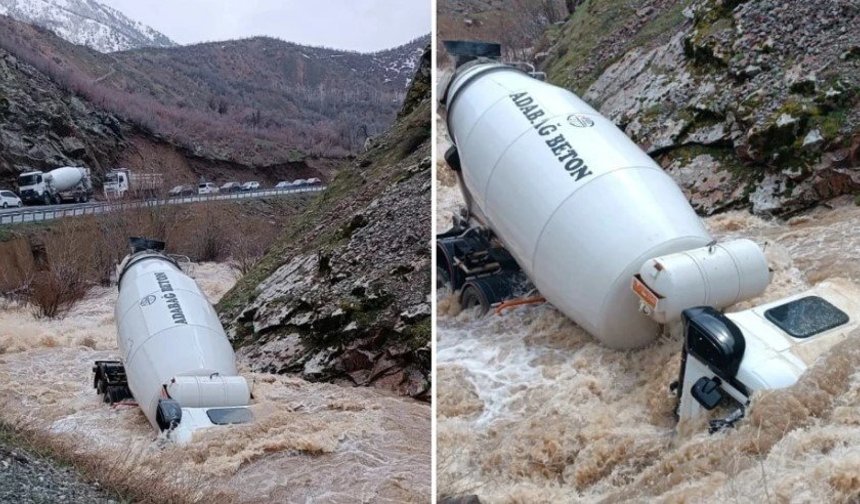 Beton Mikseri Dereye Düştü! Sürücü Kayıp…