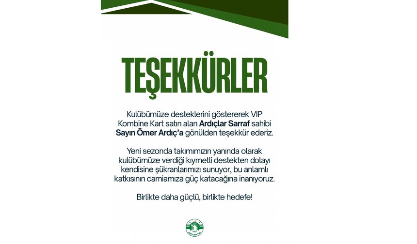 Kırşehirspor'dan kombine desteğine teşekkür
