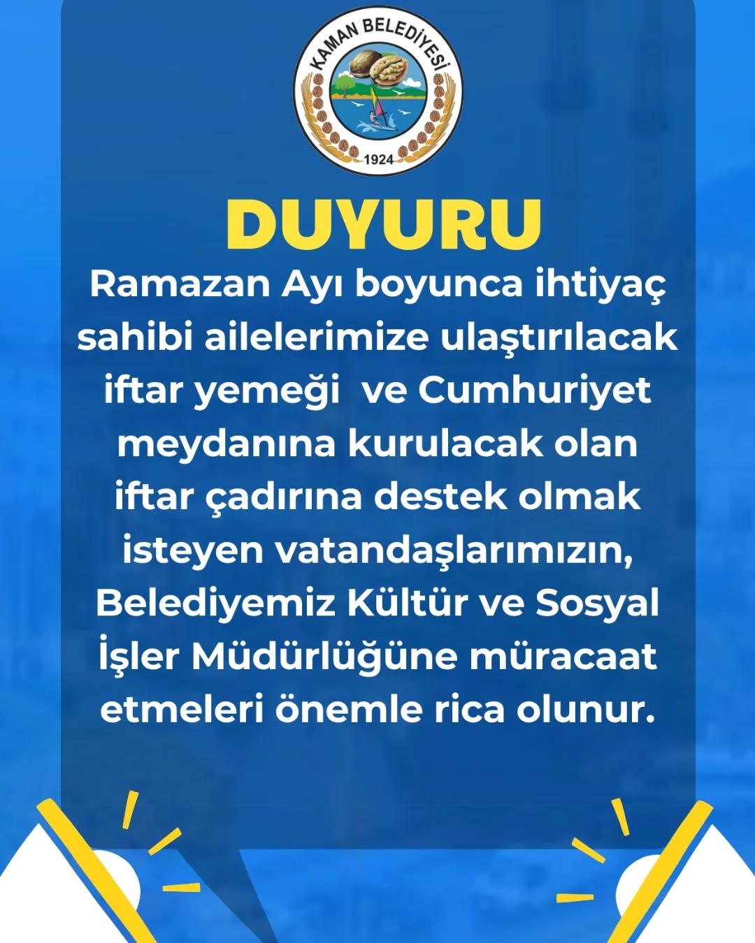 Kaman Belediyesi Ramazan Ayı Yardım Çağrısında Bulundu