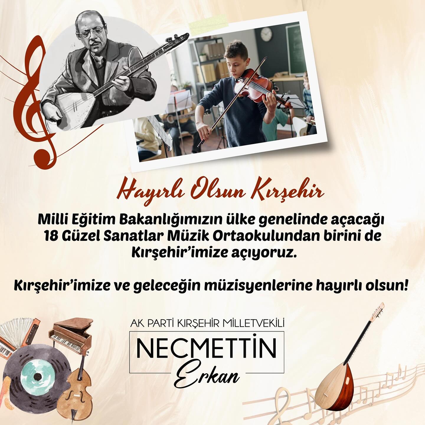 Kırşehir, Büyükşehirler Arasında Öne Çıkmüzik Ortaokulu Açılıyor
