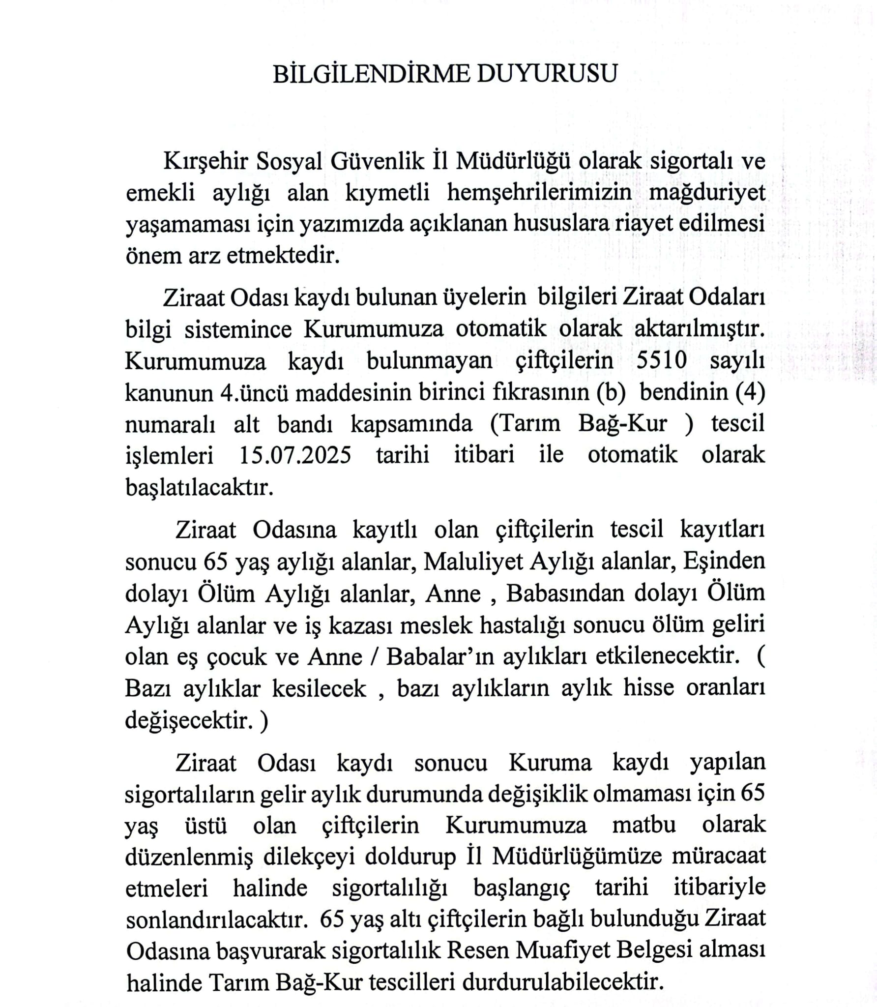 Kırşehir Sgk’tan Kritik Uyarıaylığınız Kesilebilir!..