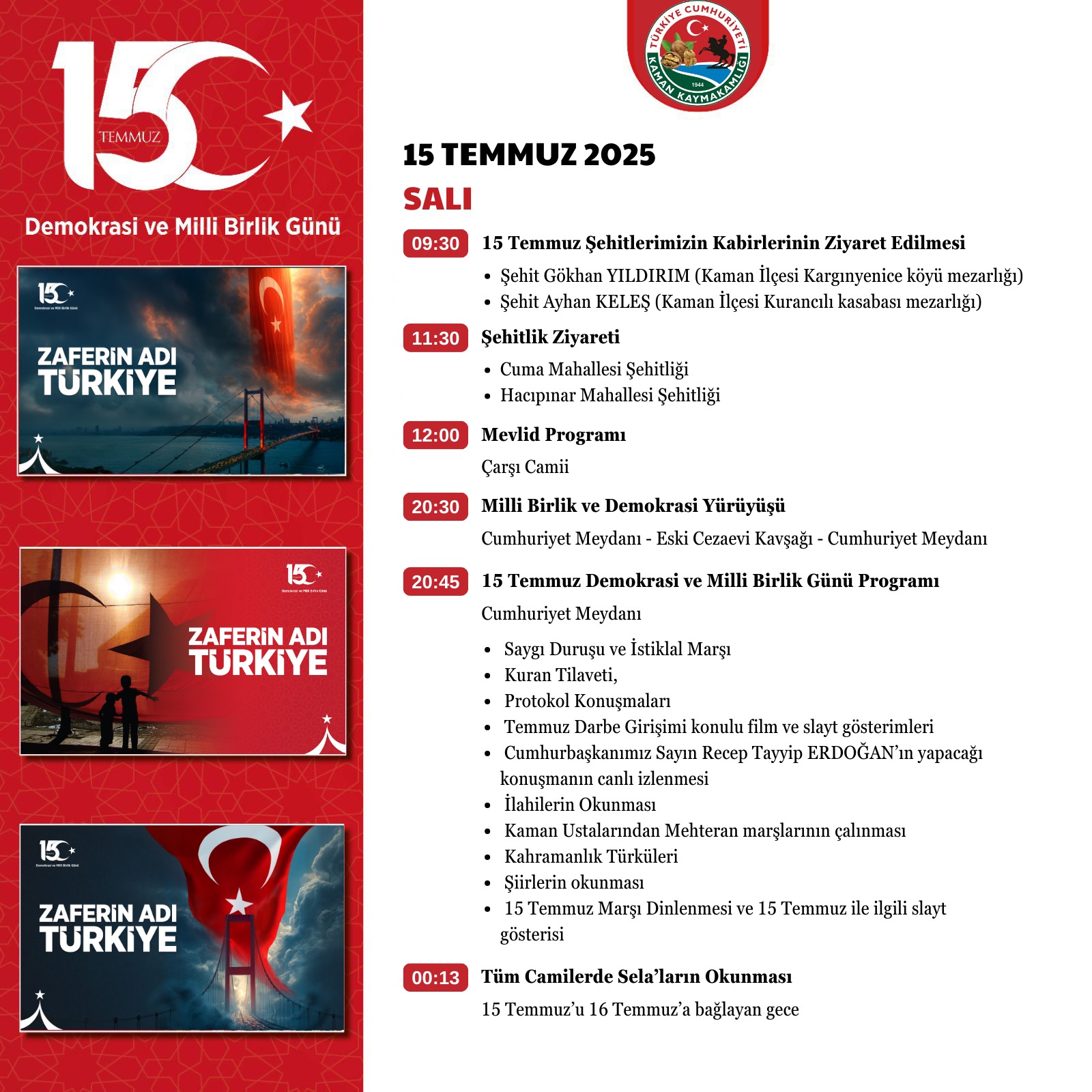Kaman, Demokrasi İçin Yürüyecek15 Temmuz Etkinlik Takvimi Belirlendi222