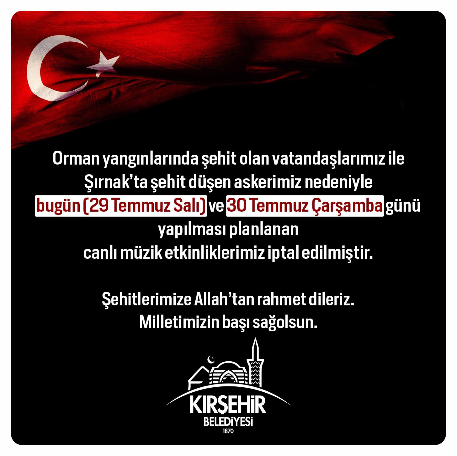 Kırşehir’de Yaz Konserleri Iptal Edildi