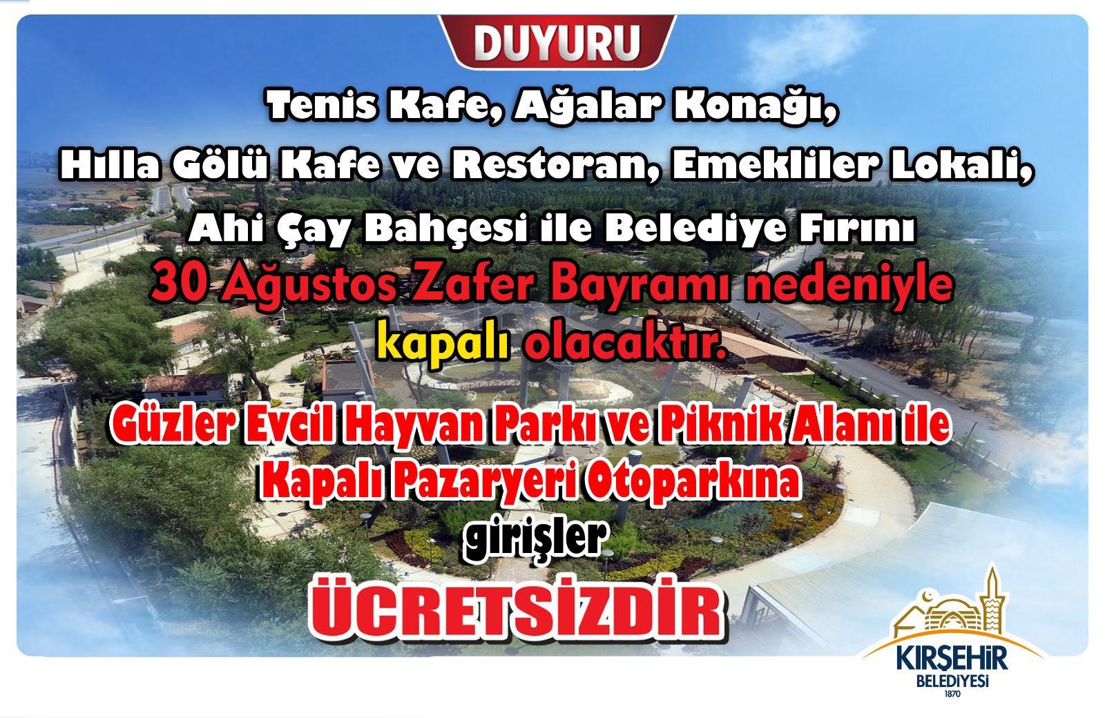 Bayramda Kırşehir’de Neler Açık, Neler Ücretsiz
