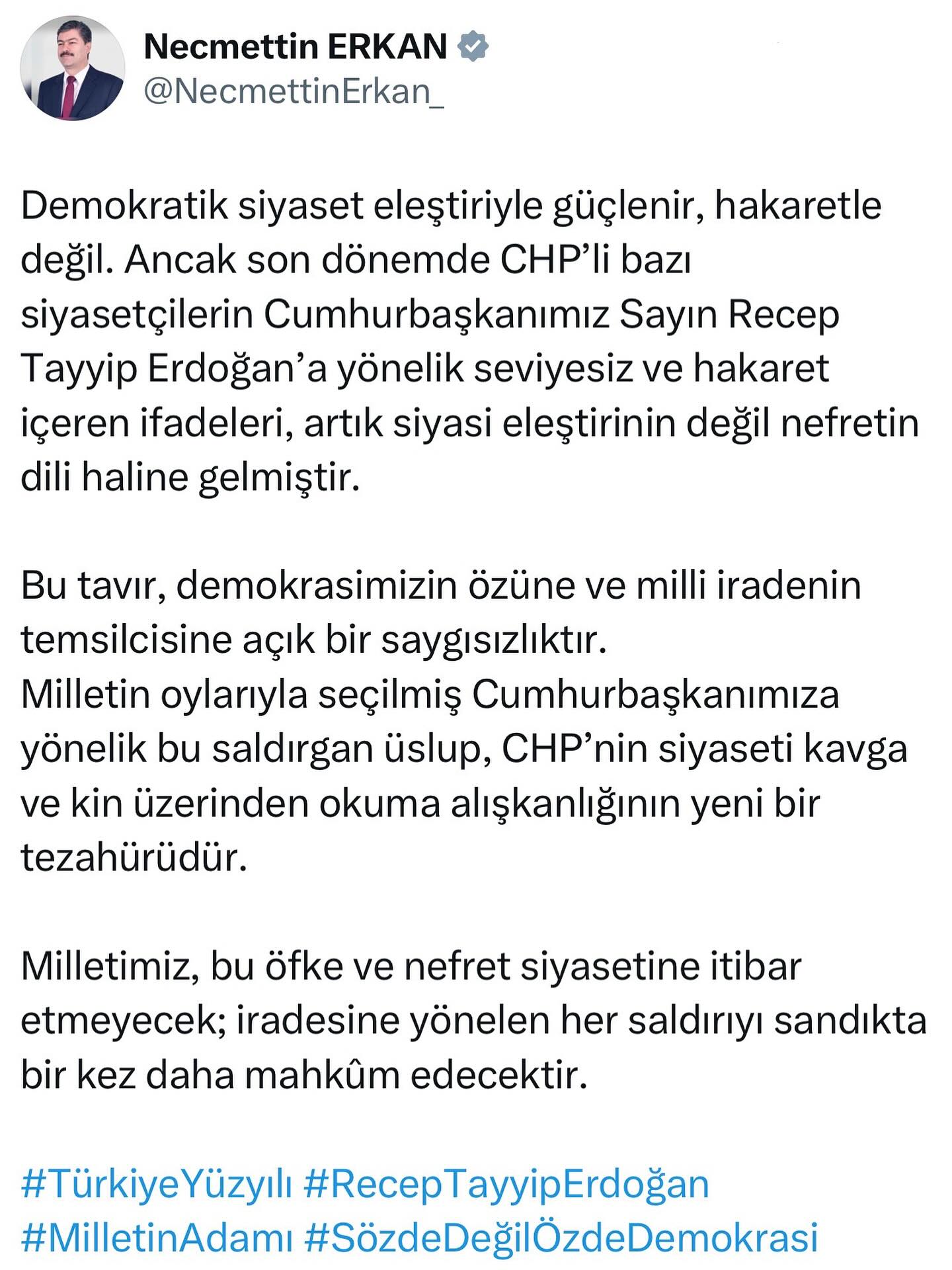 Kırşehir Milletvekili Erkan’dan Chp’li Isimlere Sert Tepki