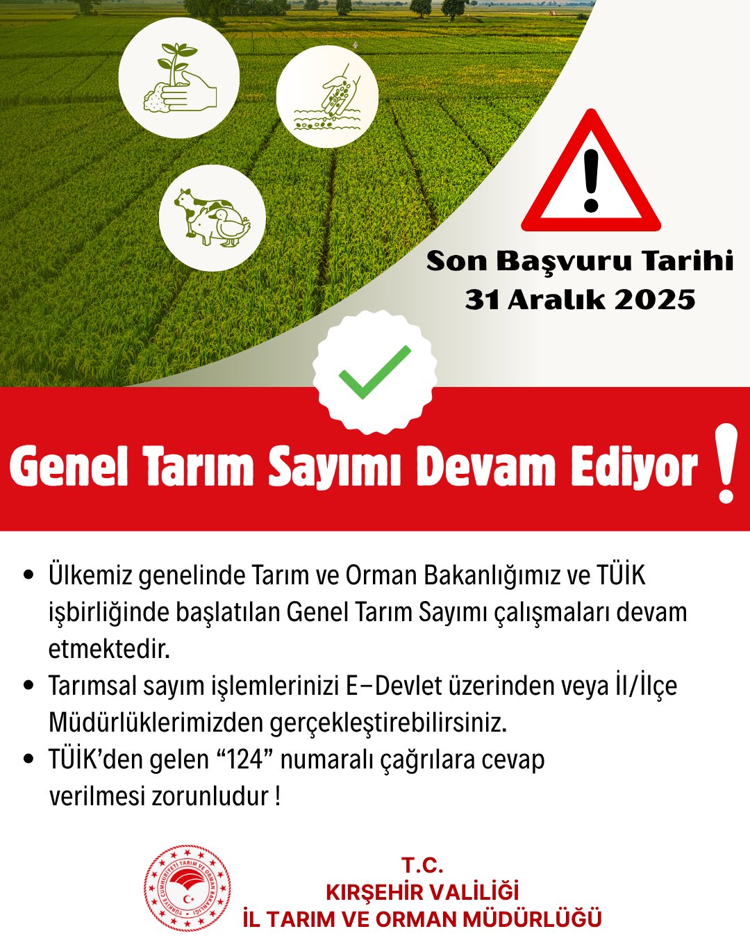 Kırşehirli Çiftçiler Dikkat! Tarım Sayımının Son Tarihi Açıklandı