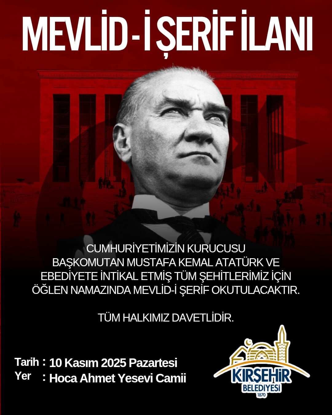 Kırşehir’de Atatürk Için Mevlid I Şerif Okutulacak
