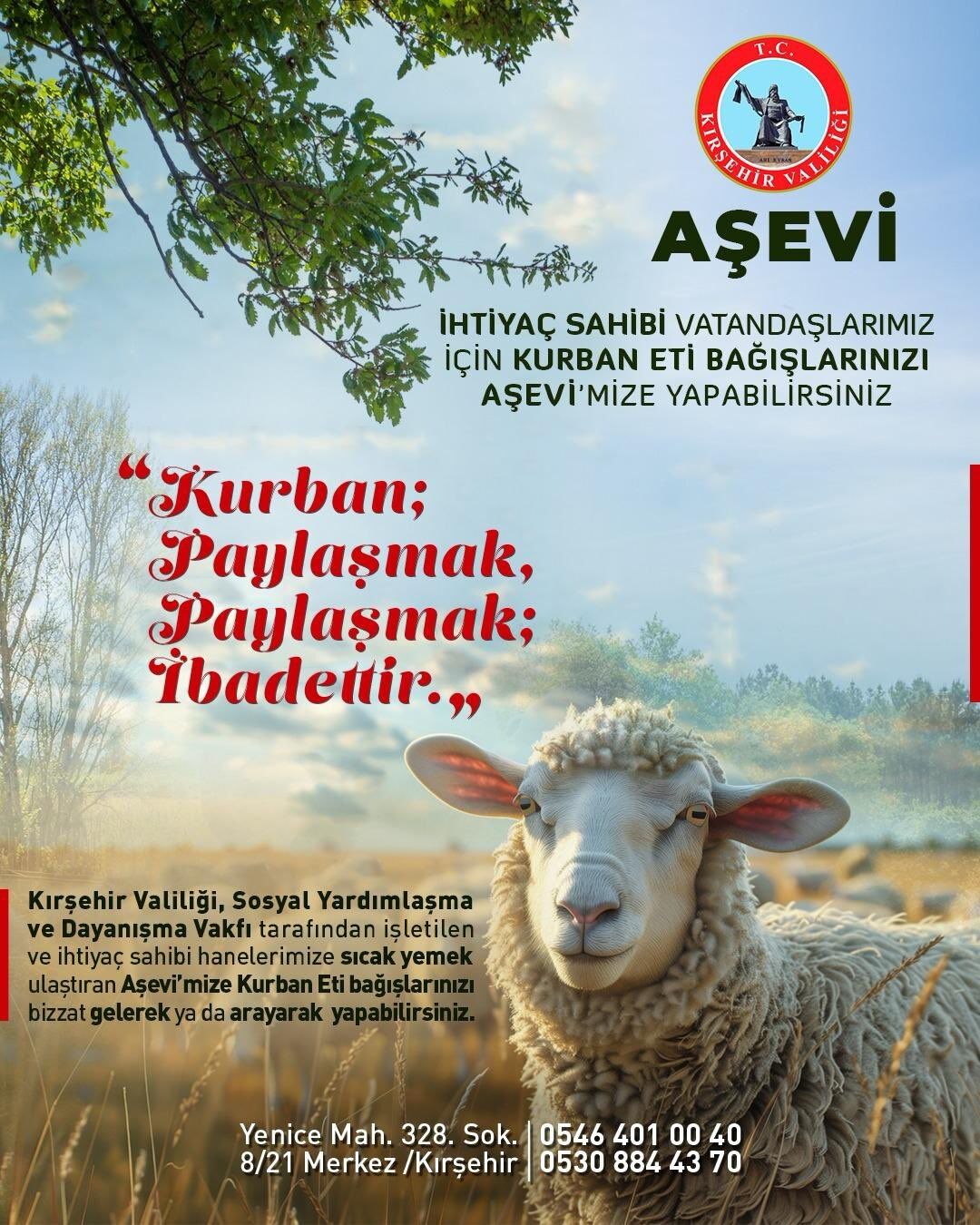 Kırşehir’de Aşevi İçin Kurban Eti Bağışı Çağrısı