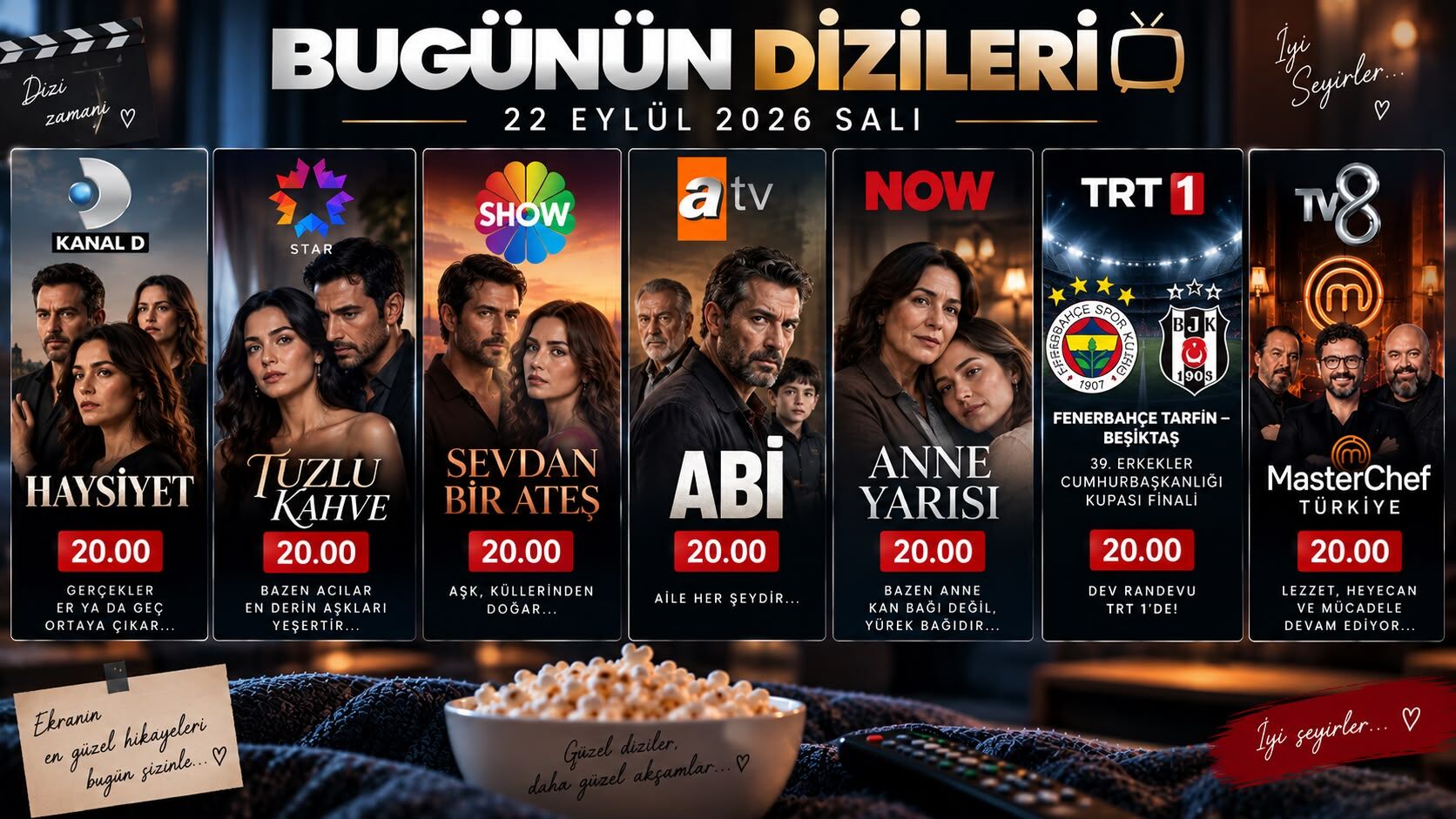 22 Eylül 2026 Salı TV Yayın Akışı: Bu Akşam Hangi Diziler Var?